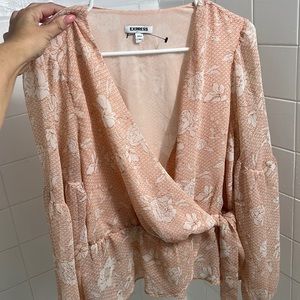 Express blouse, size large, pink and cream colors.
